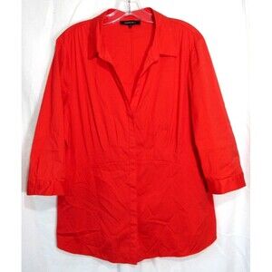 Lafayette 148 NY Red Pleated Front 3/4 Sleeve Button Down Shirt Size 14 EUC